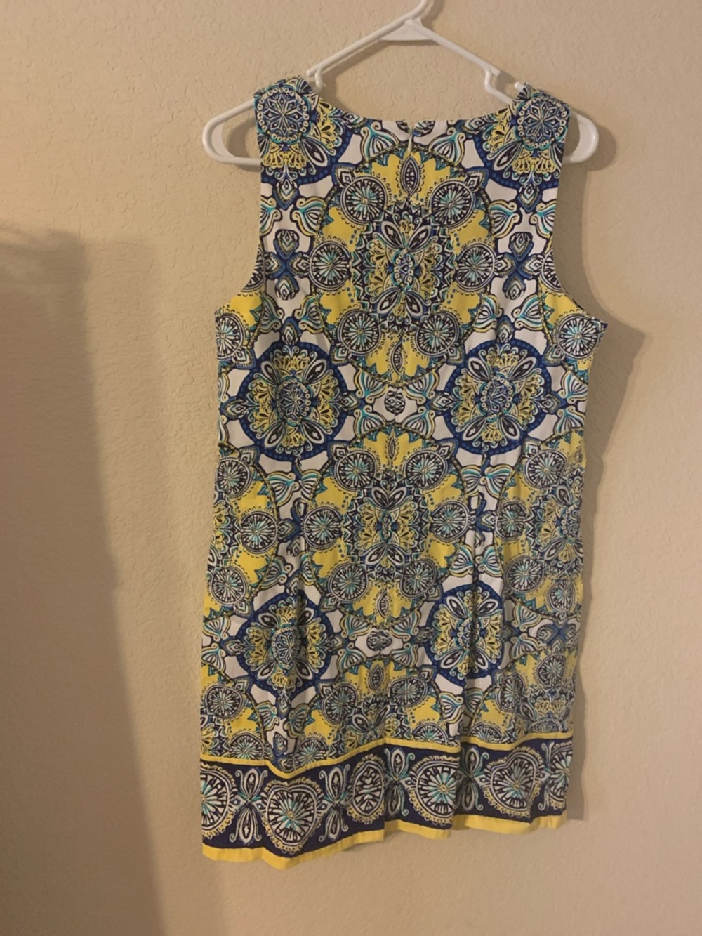London Style Yellow, Navy & Teal Medallion Shift Dress - Picture 6 of 8